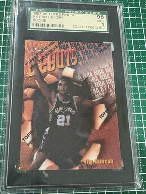 1997-98 Topps Finest Tim Duncan rc SGC9 鑑定新人卡1枚！ not auto jersey