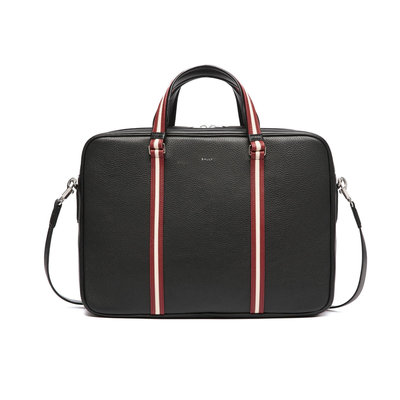 [全新真品代購-S/S24 新品!] BALLY 經典紅白條紋 黑色皮革 公事包 / 手提包