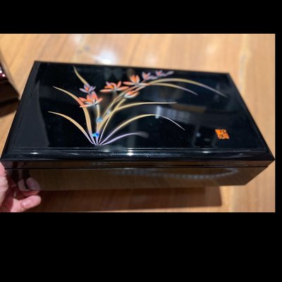 日本古董 飾金箔 手繪蘭花漆器細工大手工音樂盒珠寶盒