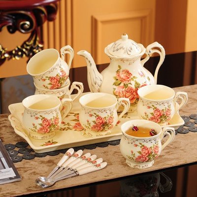 歐式水杯套裝家用客廳陶瓷水壺下午茶茶具英式咖啡杯具套裝帶托盤~特價