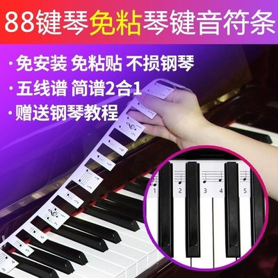 特賣-音樂貓鋼琴鍵盤貼紙88鍵電子琴電鋼琴五線譜音符鍵盤音標貼琴鍵貼