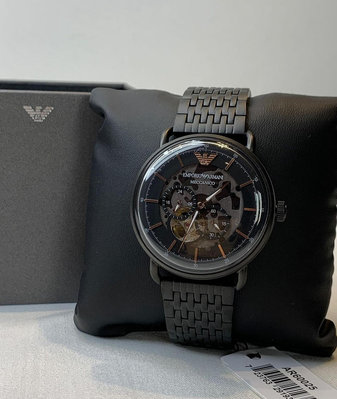EMPORIO ARMANI 鏤空錶盤 黑色不鏽鋼錶帶 男士 自動機械錶 AR60025 亞曼尼腕錶