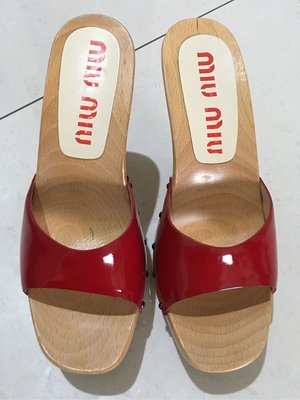 全新真品MIU MIU紅色木屐造型高跟鞋/厚底鞋/涼鞋/拖鞋/38.5號