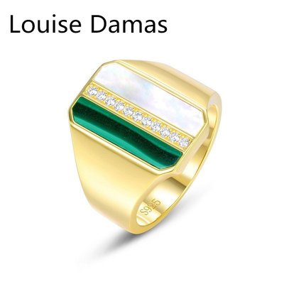 5siss韓代飾品韓國代購 Louise Damas2022新款歐美幾何孔雀石白貝戒指