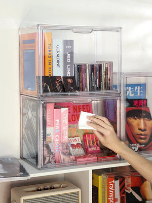 現貨 專輯收納盒展示架柜亞克力箱cd透明防塵碟片架子黑膠唱片收集卡帶 收纳包