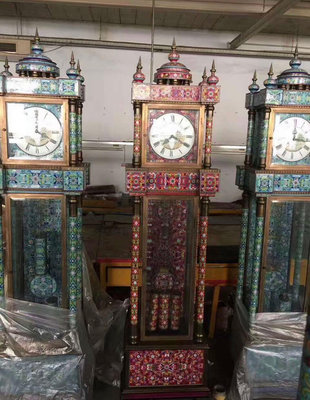 【二手】琺瑯景泰藍工藝純銅機械重力錘落地鐘，二針盤時鐘，走時5天，靠16600【木清院】銅器 佛像 擺件