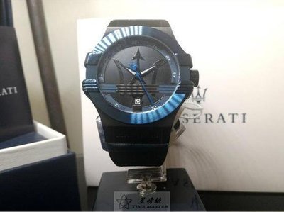 請支持正貨，瑪莎拉蒂手錶MASERATI手錶POTENZA款，編號:R8851108007,黑色錶面藍色皮革錶帶款