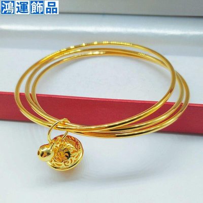 黃銅鍍金光靣單圈宮鈴手鋜越南沙金宮鈴項鏈品--鴻運飾品