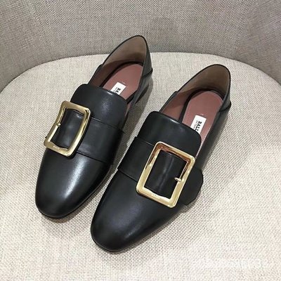 【日本二手】19秋冬 Bally Janelle Loafers金屬金色方扣 牛皮革 樂福鞋 懶人鞋黑色