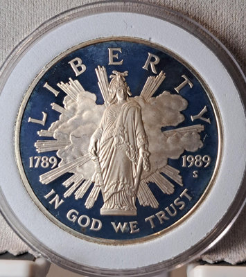1989年美國一元銀幣，獨立戰爭200年紀念，s廠鏡面精制幣【店主收藏】21140