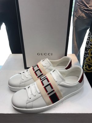 Gucci 白色 繃帶Logo 圖案小白鞋 休閒鞋 全新正品 男裝 男鞋 歐洲精品