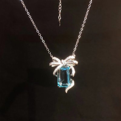 璀璨奪目耀眼海藍蝴蝶結🎀禮物💎寶石色項鍊
