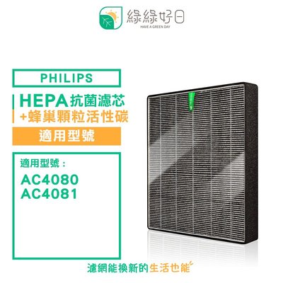 綠綠好日 適用 Philips 飛利浦 AC4081 / AC4080【單入】HEPA抗敏濾芯 加強活性碳 二合一濾網