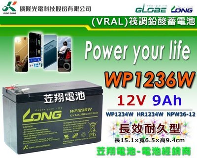 ☎挺苙電池►台灣 LONG 廣隆電池 WP1236W 12V9Ah 捲線器電池 電動車電池 高效能 放電型 大容量