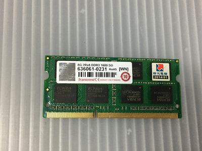 電腦雜貨店→筆電 記憶體 DDR3 1600 8G 創見 二手良品 $340