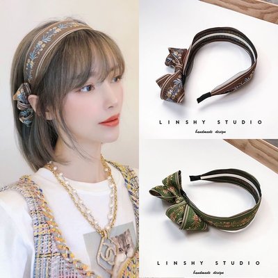 韓國復古髮箍蝴蝶結刺繡頭窟網紅同款髮卡氣質超仙森女系頭箍頭飾