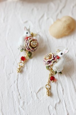 廠家直銷#Les Nereides 法國首飾品 圣誕限量薔薇 愛麗絲兔子系列 花朵流蘇耳環耳釘耳夾