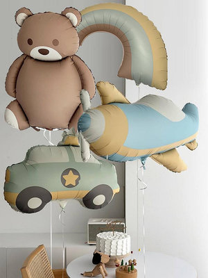 韓國ins磨砂亞光汽車飛機小熊飄空鋁膜卡通兒童可愛生日布置氣球半米潮殼直購