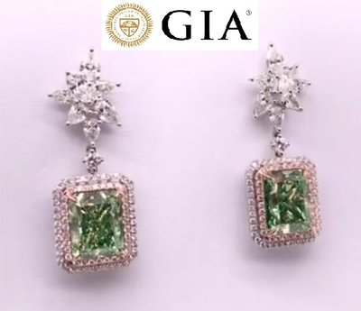 【台北周先生】天然Fancy綠色鑽石 兩顆共10.02克拉 Even 18K金真鑽耳環 送兩本GIA證 青