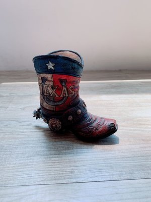 美國TEXAS 德克薩斯州 仿舊長靴擺飾 個性擺飾 紀念品 小筆筒 小盆栽