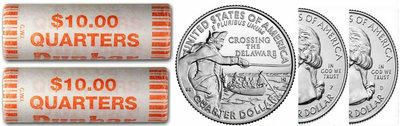 【原捲未拆】全新2021年美國喬治華盛頓 - 穿越特拉華州25分紀念幣- UC# 1-P版&D版-兩捲40套