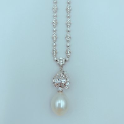 【立勝當鋪】天然鑽石珍珠鑽鍊  18k  可拆式珍珠 可兩用