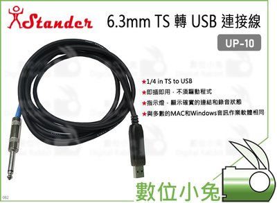 數位小兔【Stander UP-10 6.3mm TS 轉 USB 連接線】訊號線 轉接線 轉接頭 導線