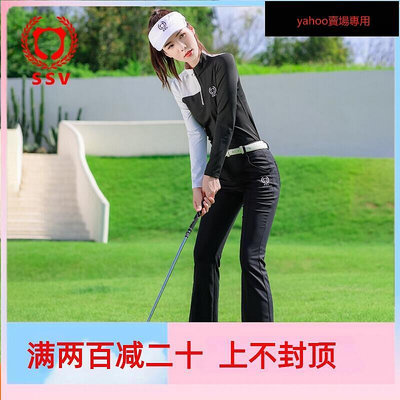 高爾夫球服裝女套裝長袖上衣喇叭褲子秋冬修身韓版黑色GOLF運動