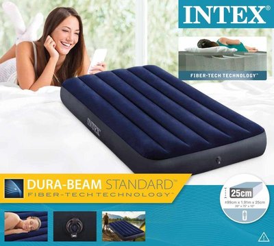 新款 【INTEX】經典單人加大(新款FIBER TECH)充氣床墊-寬99cm 15010031(64757)