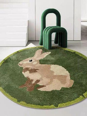 圓形地毯可愛卡通動物兒童房臥室仿羊絨床邊毯家用客廳沙發墊天津