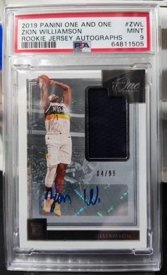 2019-20 one and one zion williamson RC RPA 球衣簽 限量99張 PSA 9