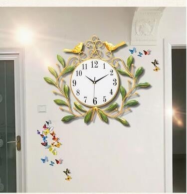 【超夯】【中號金色橄欖枝】創意掛鐘客廳歐式裝飾鐘錶小鳥田園時鐘CRD