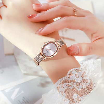 熱銷 kezzi韓版時尚款復古風橢圓形女錶防水簡約氣質網帶手錶腕錶女260 WG047