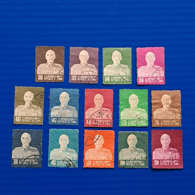 【大三元】臺灣舊票~常80民國42年蔣總統像台北版郵票~銷戳票14枚