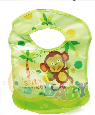 【圍兜】膠盤接漏圍兜(可拆卸)/綠色猴子『CUTE嬰用品館』