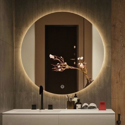 現貨熱銷-智能LED發光浴室鏡觸摸屏衛生間圓鏡帶燈壁掛鏡大圓形洗手間鏡子~特價