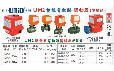 UNID 90度旋轉電動驅動器 電動閥頭 電動頭 UM2-7DC DC24V