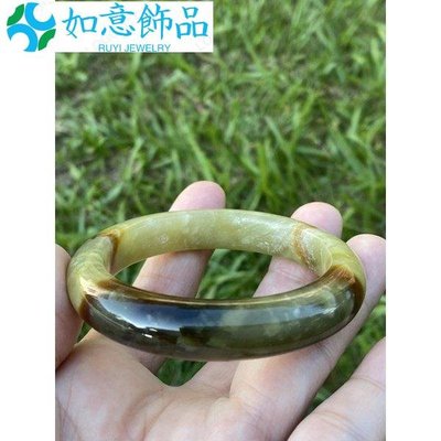 52.5mm玉石王飄水草地球花玉岫玉手鐲 Natural Serpentine jade Xiu yu j~如意飾品