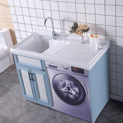 陽臺洗衣柜組合洗衣機伴侶洗衣池帶搓板滾筒洗衣機柜