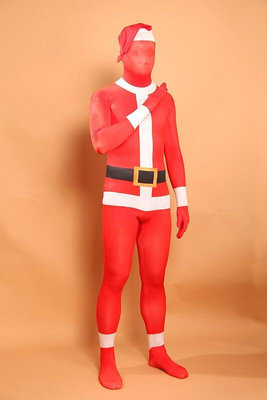 易匯空間 聖誕老人緊身衣Santa Claus紅色COSPLAY全包緊身連體衣服 COS1270