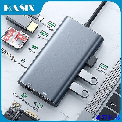 阿澤科技USB集線器 Type C轉HDMI/VGA/RJ45 千兆以太網/PD/3.5mm音頻/SD/TF 讀卡器 筆電擴展塢