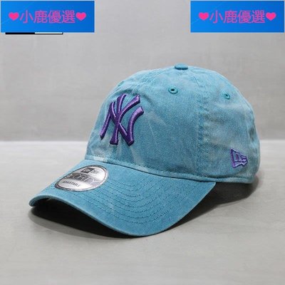 ❤小鹿優選❤New Era帽子韓國代購9FORTY軟頂大標NY洋基隊MLB棒球帽扎染藍色