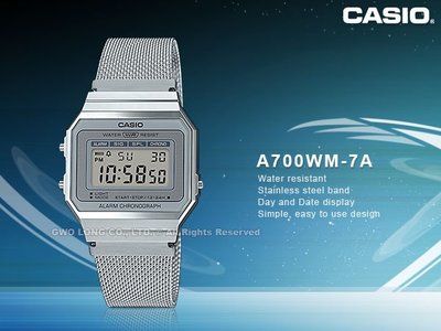 CASIO 手錶專賣店 國隆 A700WM-7A 經典復古 電子錶 米藍錶帶 星空銀 生活防水 A700W