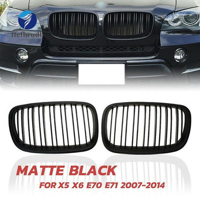 啞光黑色前保險槓雙板條前腎格柵格柵 For-BMW X5 X6 E70 E71 2007-2014