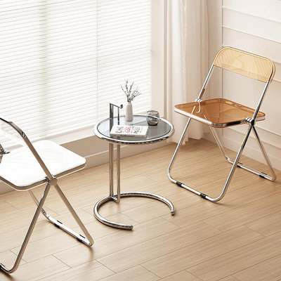北歐透明折疊椅亞克力ins餐椅飯凳工作室化妝椅子
