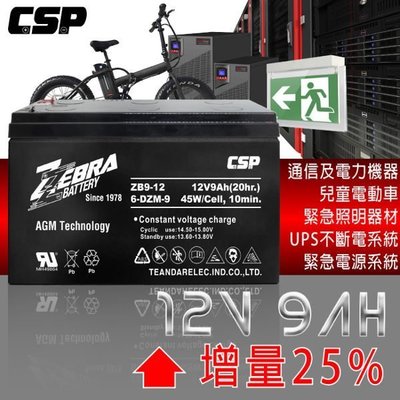 【電池達人】12V9Ah ZEBRA 斑馬電池 REW45-12 HR9-12 NP7-12 加強型 消防設備 UPS