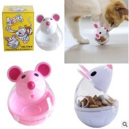 老鼠造型不倒翁貓咪漏食球寵物餵食器，益智玩具=寵物不倒翁漏食器