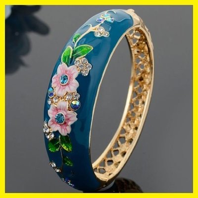 景泰藍手鐲女民族風花朵鏤空琺瑯鍍金鐲子飾品首飾送長輩