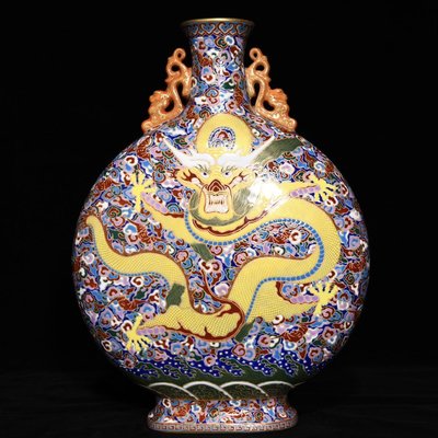乾隆粉彩描金龍紋扁瓶，高37cm直徑27cm，編號52 瓷器 古瓷 古瓷器