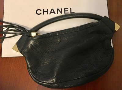 Chanel香奈兒 小羊皮 黑色流蘇 小型手提包 手拿包 晚宴包